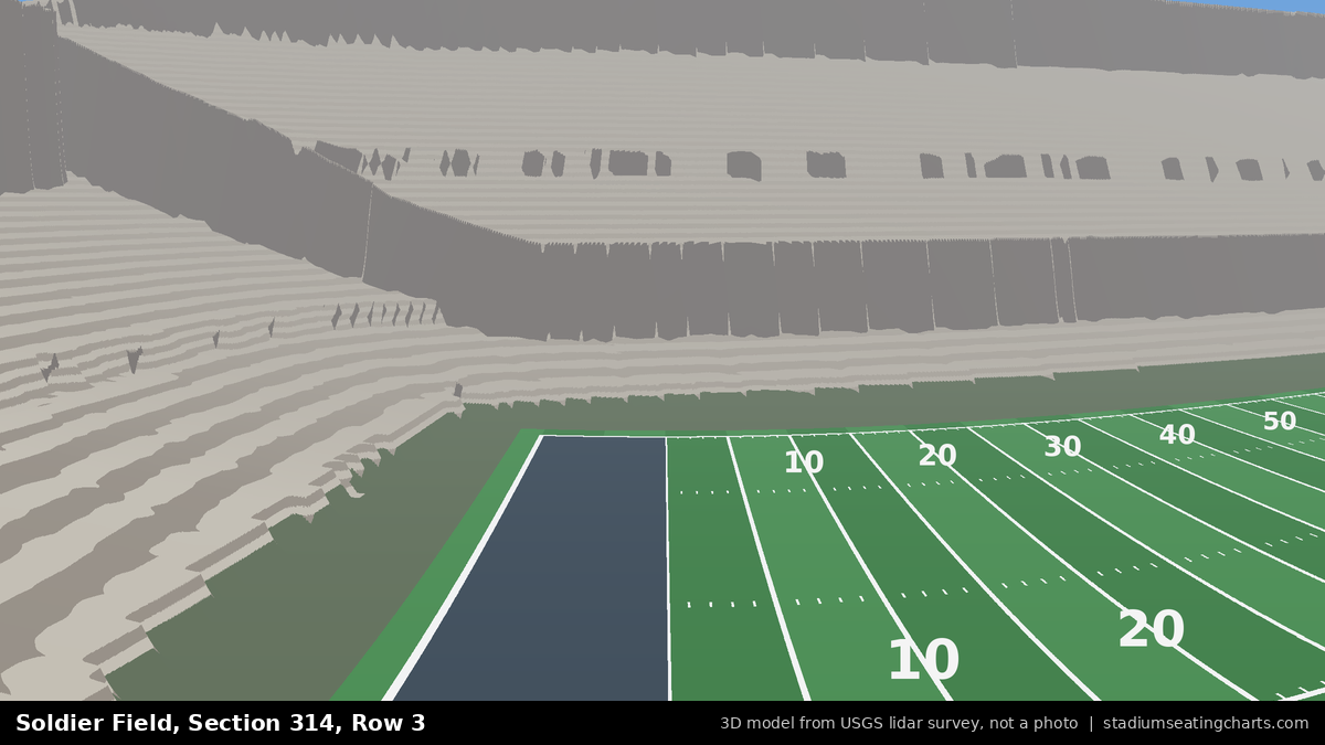 View from Soldier Field Section 314, Row 3, looking toward the field