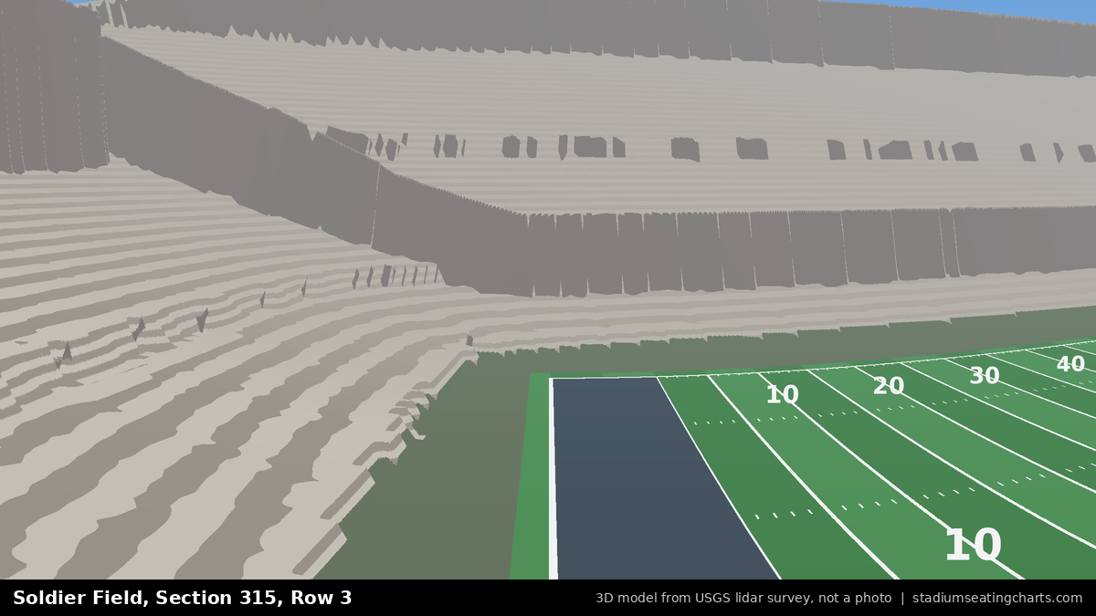 View from Soldier Field Section 315, Row 3, looking toward the field