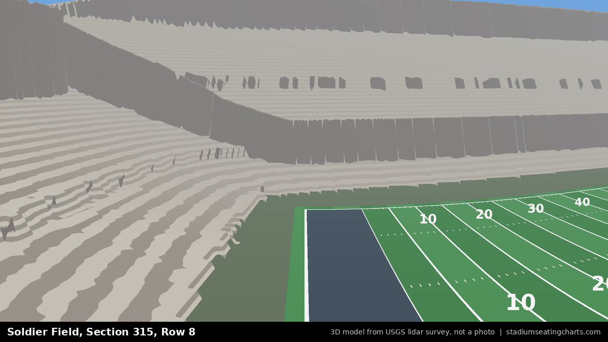 View from Soldier Field Section 315, Row 8, looking toward the field