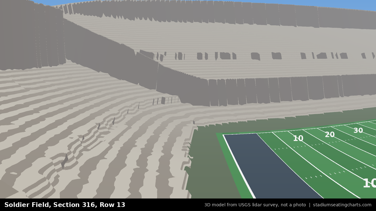 View from Soldier Field Section 316, Row 13, looking toward the field