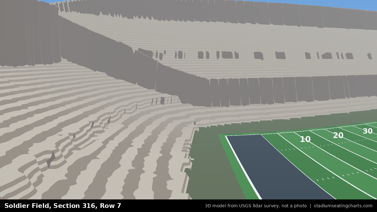 View from Soldier Field Section 316, Row 7, looking toward the field