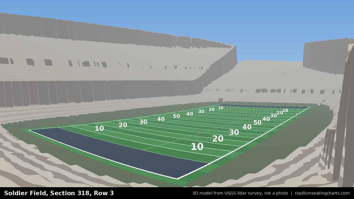 View from Soldier Field Section 318, Row 3, looking toward the field