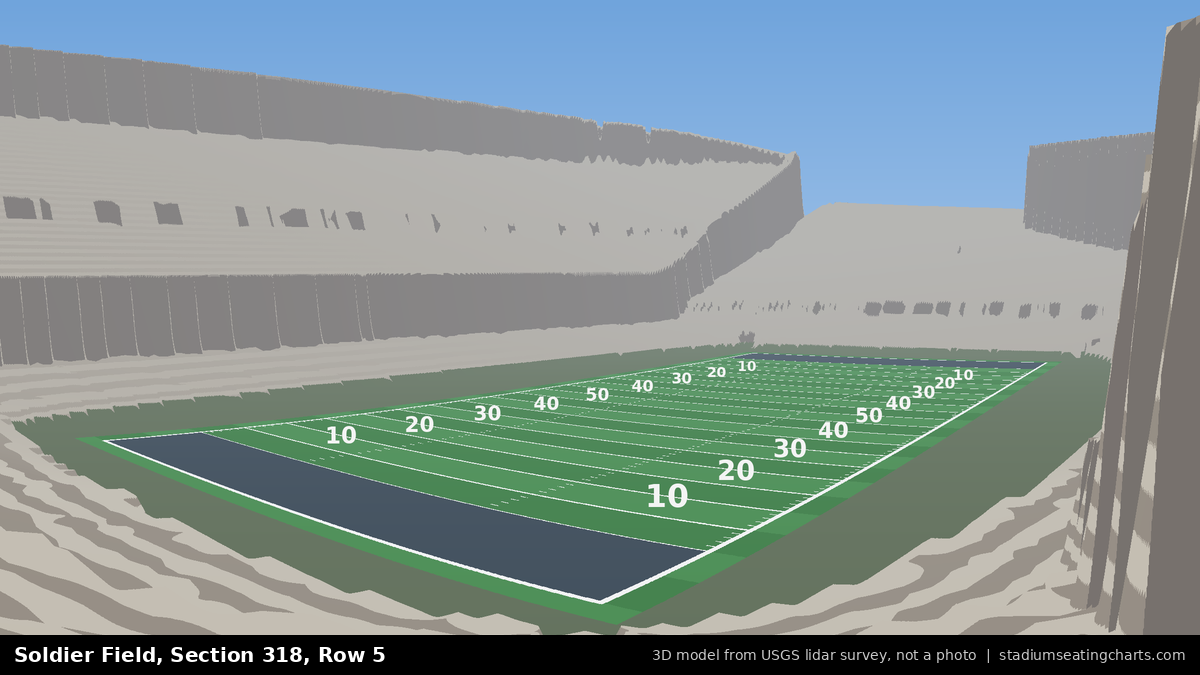 View from Soldier Field Section 318, Row 5, looking toward the field