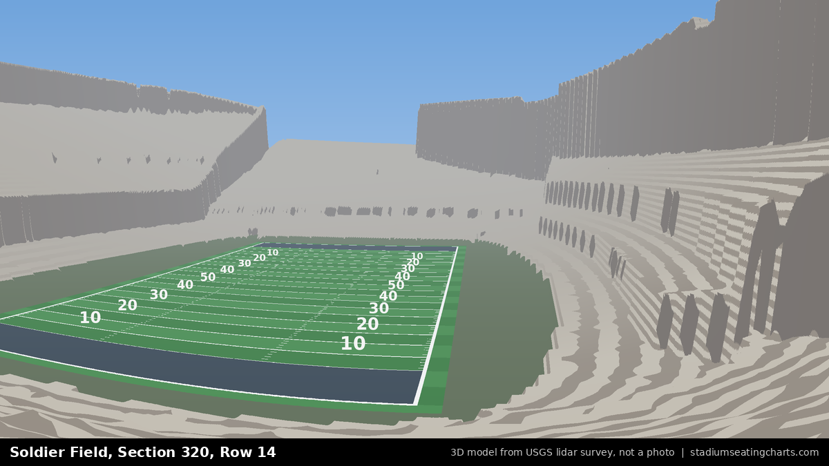 View from Soldier Field Section 320, Row 14, looking toward the field