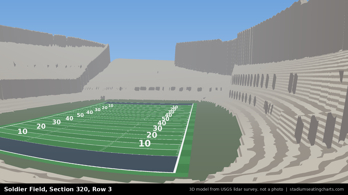 View from Soldier Field Section 320, Row 3, looking toward the field