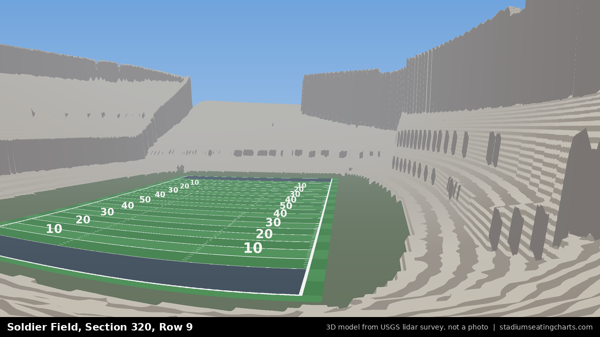 View from Soldier Field Section 320, Row 9, looking toward the field