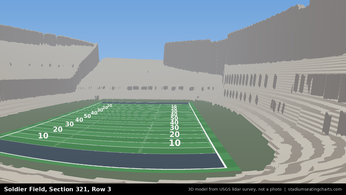 View from Soldier Field Section 321, Row 3, looking toward the field