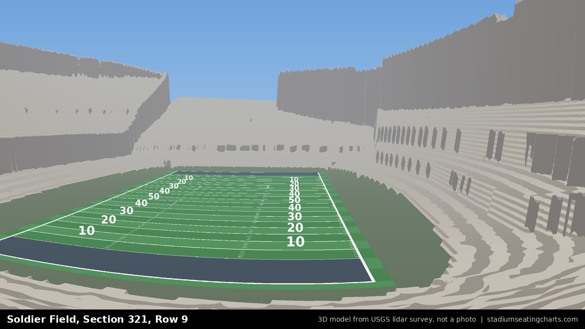 View from Soldier Field Section 321, Row 9, looking toward the field