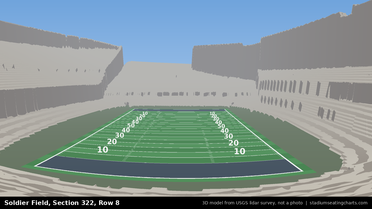View from Soldier Field Section 322, Row 8, looking toward the field