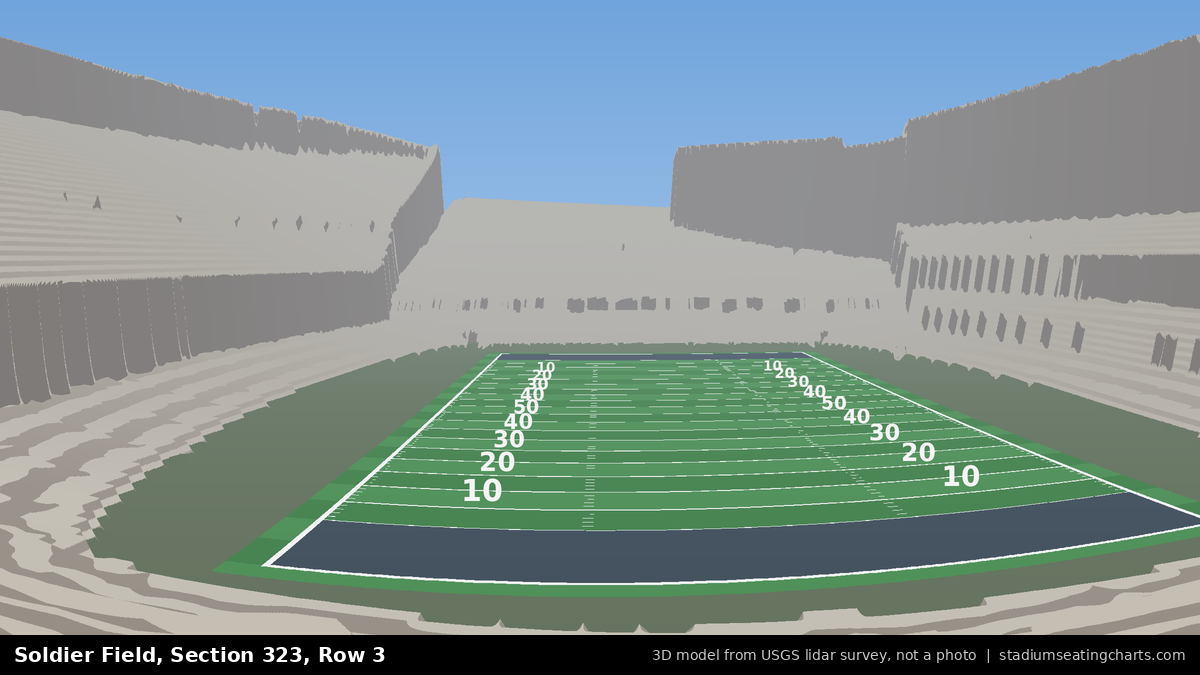 View from Soldier Field Section 323, Row 3, looking toward the field