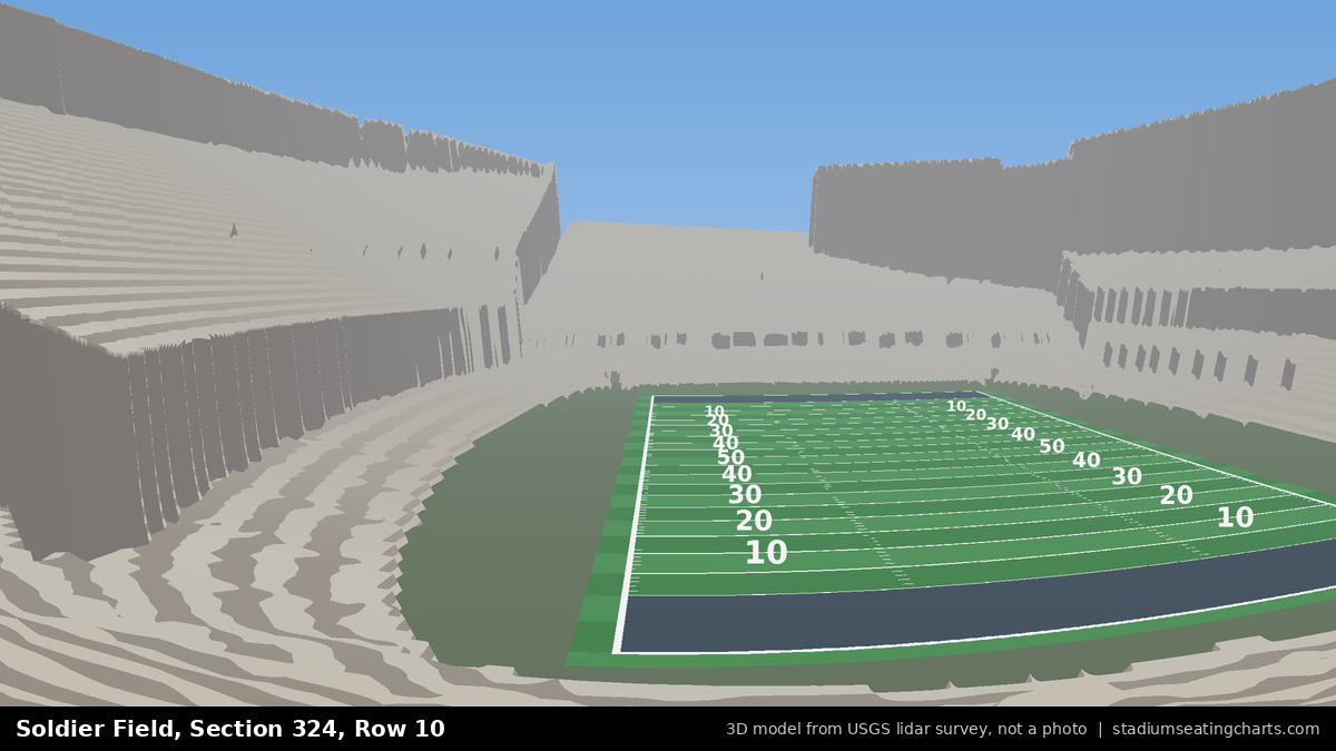 View from Soldier Field Section 324, Row 10, looking toward the field