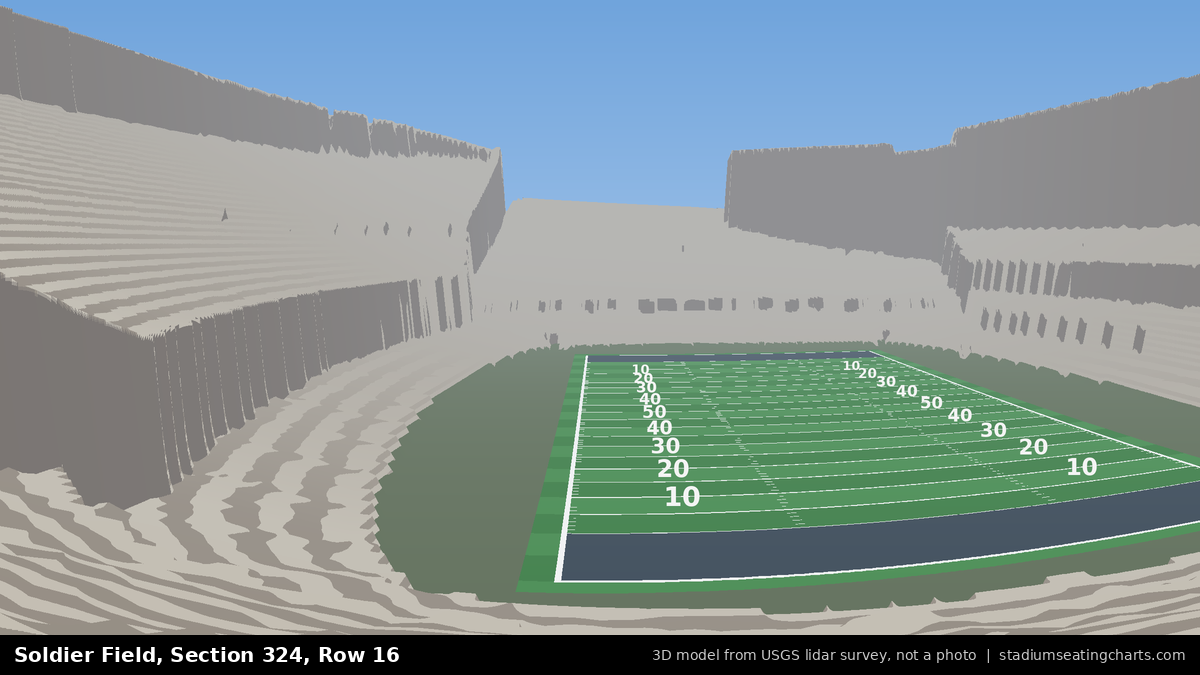 View from Soldier Field Section 324, Row 16, looking toward the field