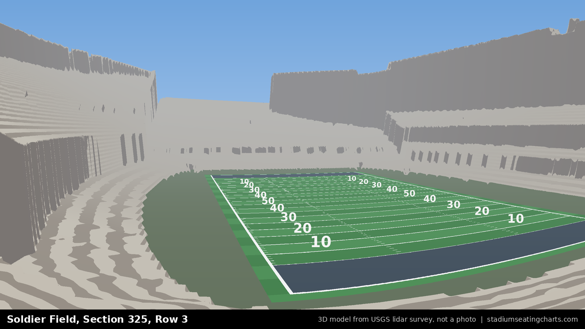 View from Soldier Field Section 325, Row 3, looking toward the field