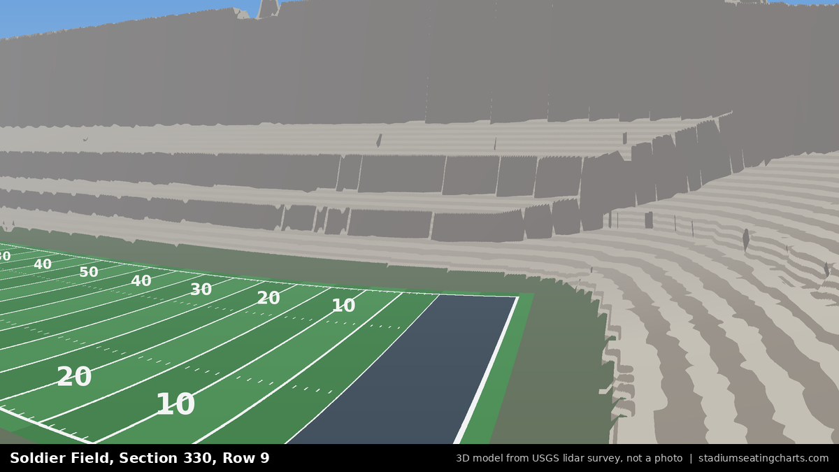 View from Soldier Field Section 330, Row 9, looking toward the field