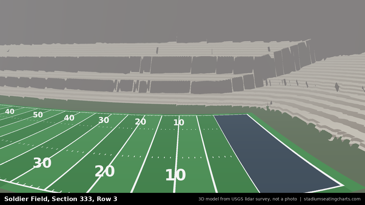 View from Soldier Field Section 333, Row 3, looking toward the field