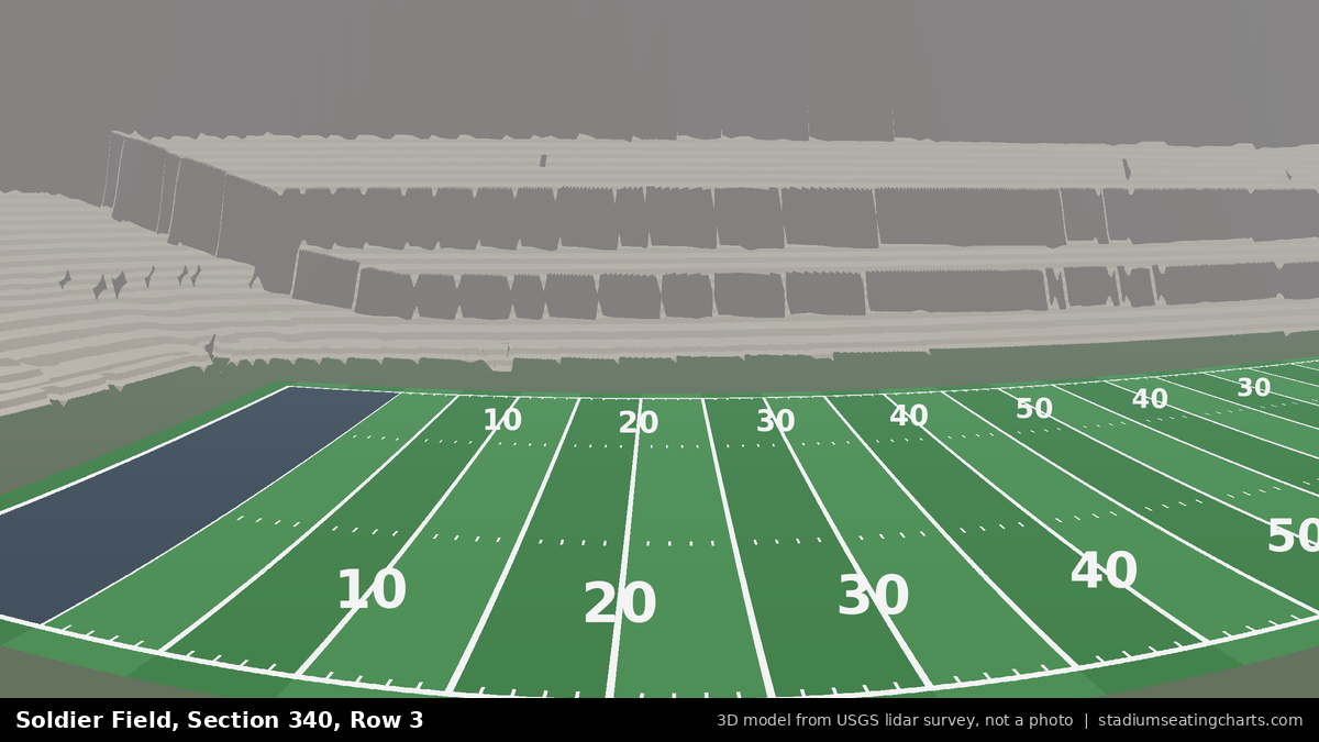 View from Soldier Field Section 340, Row 3, looking toward the field