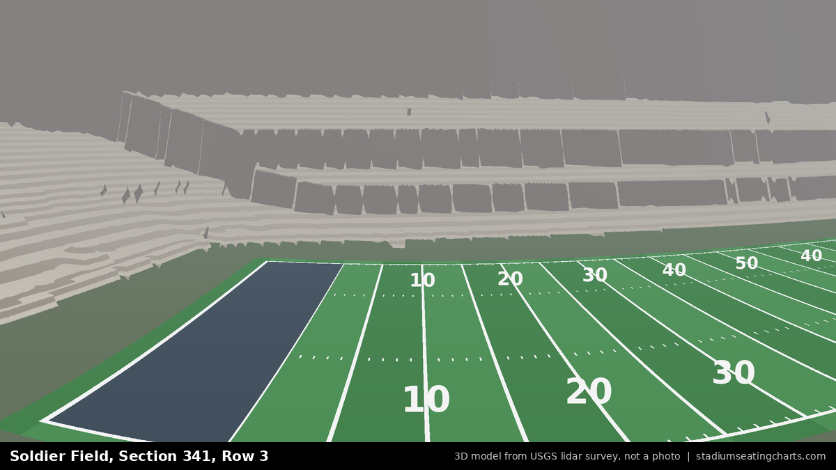 View from Soldier Field Section 341, Row 3, looking toward the field