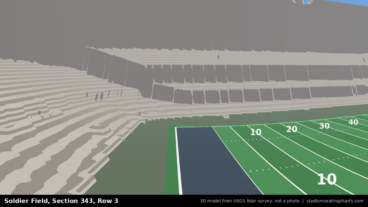 View from Soldier Field Section 343, Row 3, looking toward the field