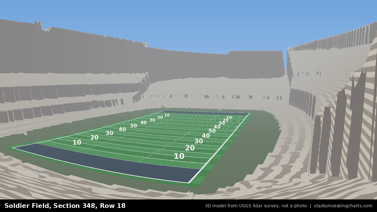 View from Soldier Field Section 348, Row 18, looking toward the field