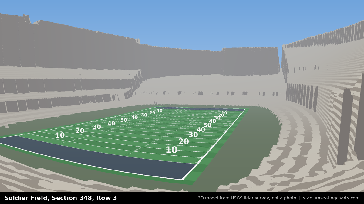 View from Soldier Field Section 348, Row 3, looking toward the field