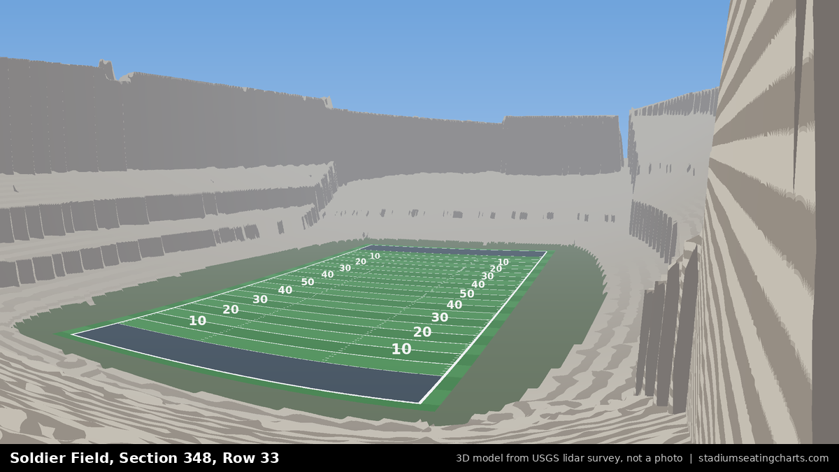 View from Soldier Field Section 348, Row 33, looking toward the field