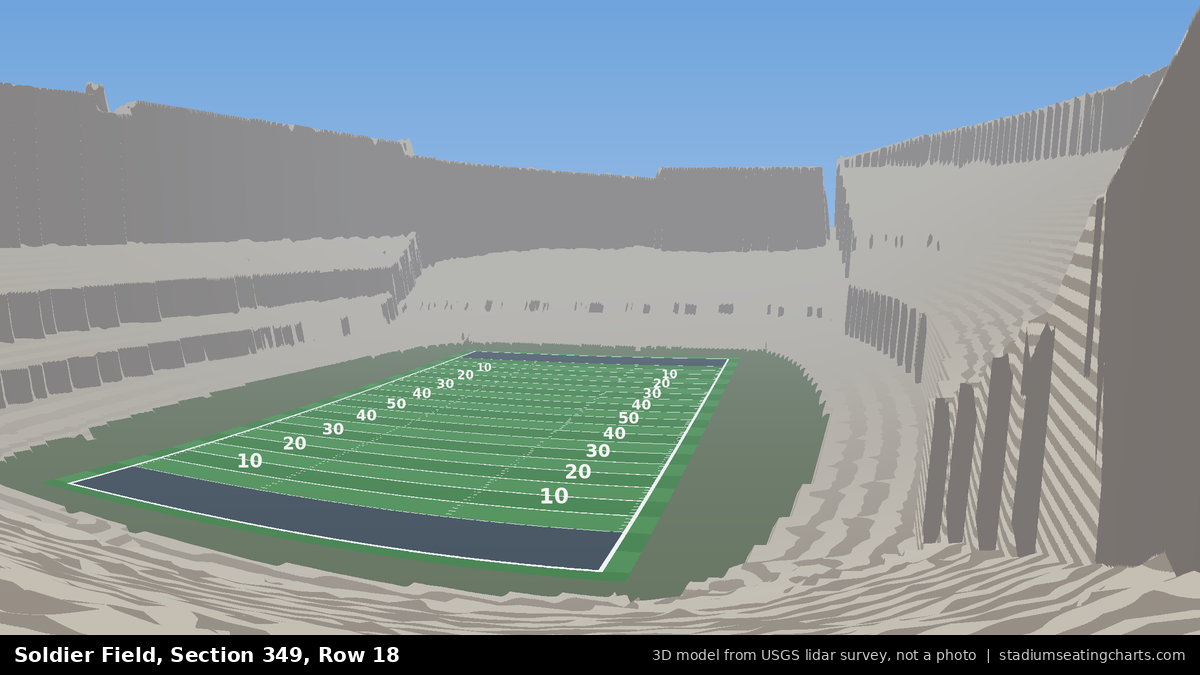 View from Soldier Field Section 349, Row 18, looking toward the field