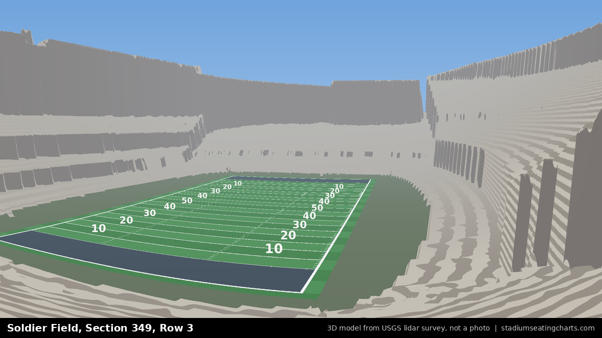 View from Soldier Field Section 349, Row 3, looking toward the field
