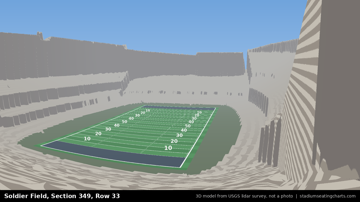View from Soldier Field Section 349, Row 33, looking toward the field