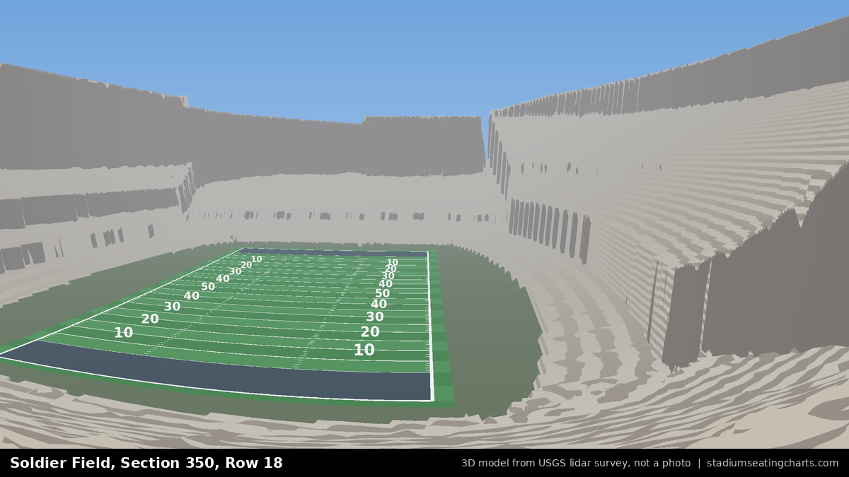 View from Soldier Field Section 350, Row 18, looking toward the field