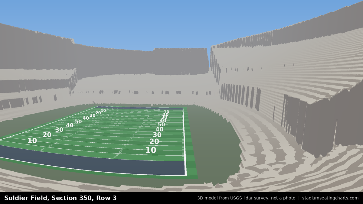 View from Soldier Field Section 350, Row 3, looking toward the field