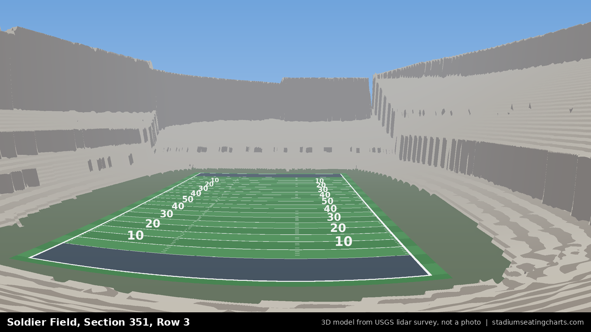 View from Soldier Field Section 351, Row 3, looking toward the field