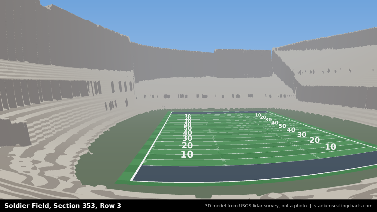 View from Soldier Field Section 353, Row 3, looking toward the field