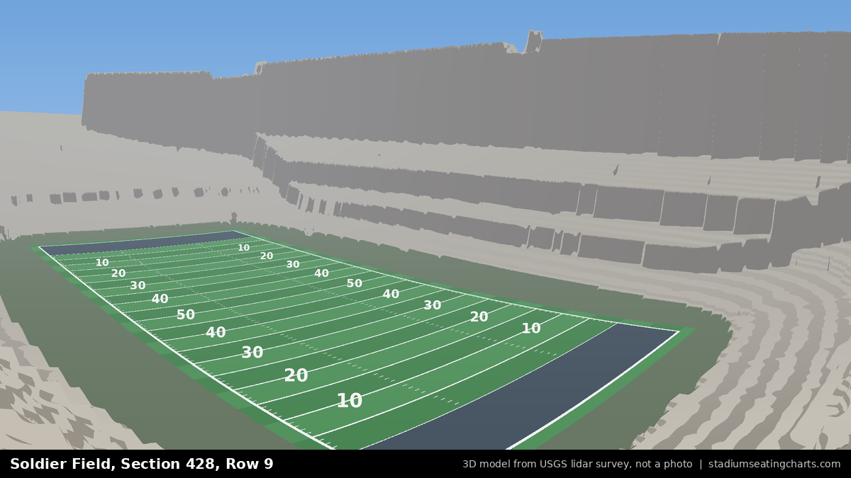 View from Soldier Field Section 428, Row 9, looking toward the field
