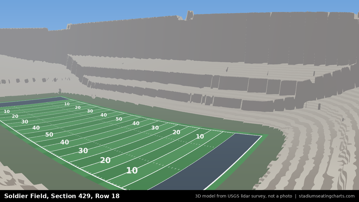 View from Soldier Field Section 429, Row 18, looking toward the field