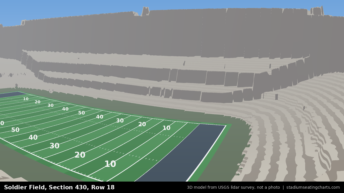 View from Soldier Field Section 430, Row 18, looking toward the field