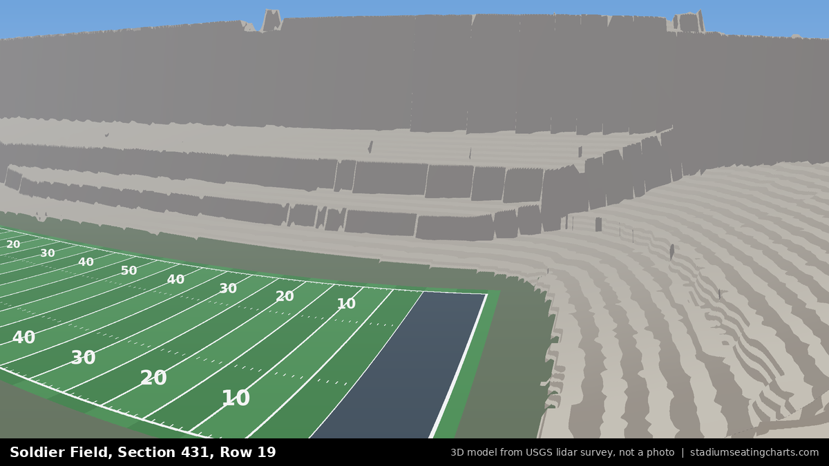 View from Soldier Field Section 431, Row 19, looking toward the field
