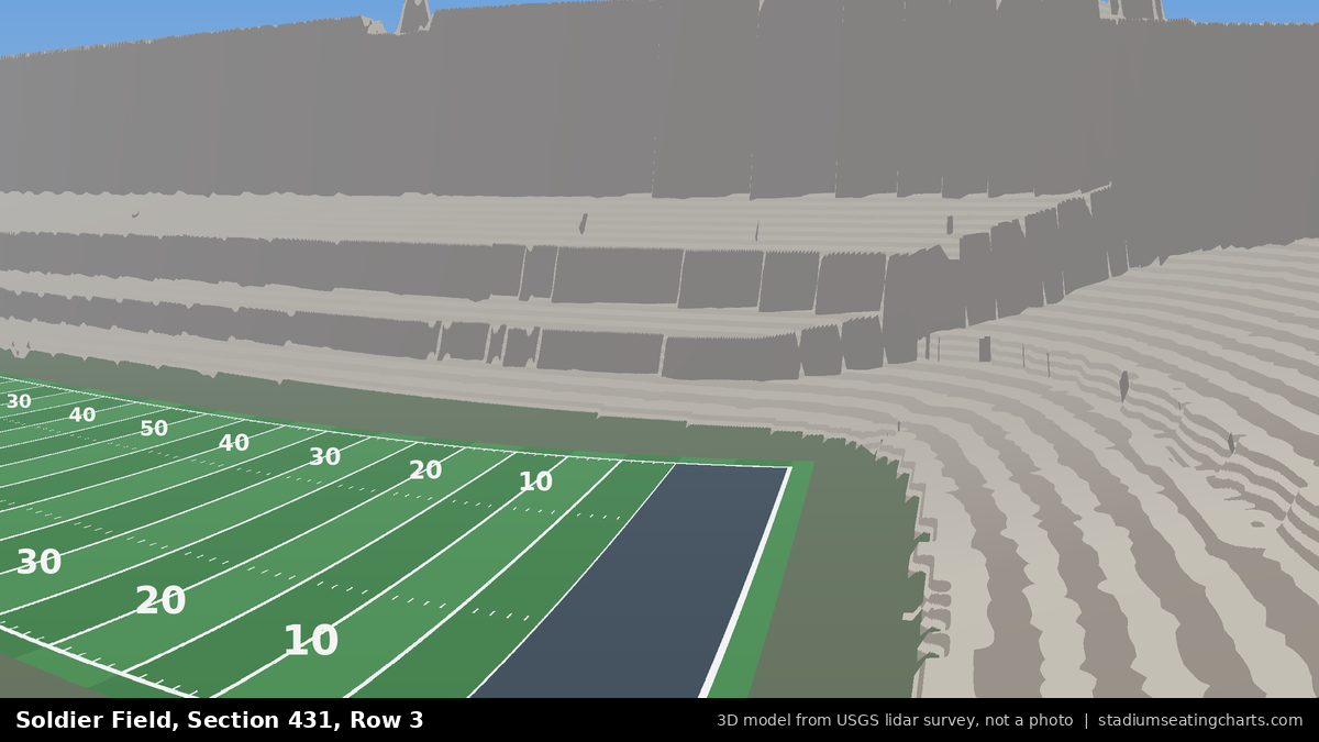 View from Soldier Field Section 431, Row 3, looking toward the field