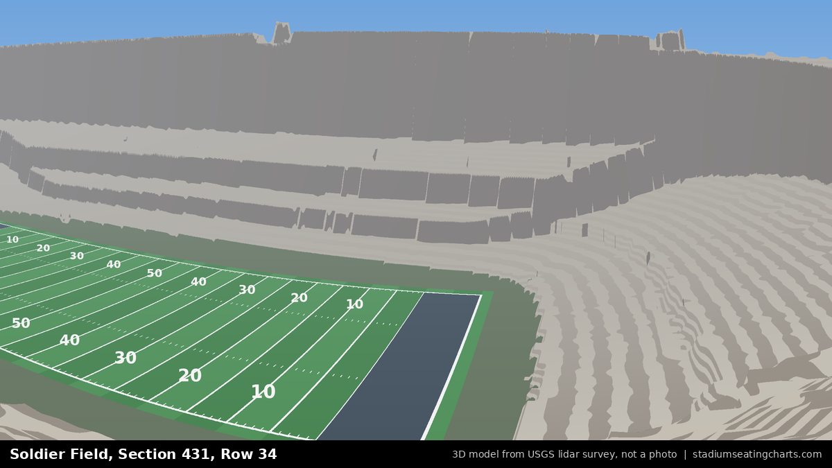 View from Soldier Field Section 431, Row 34, looking toward the field