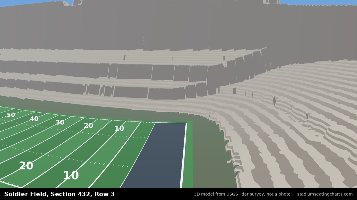 View from Soldier Field Section 432, Row 3, looking toward the field
