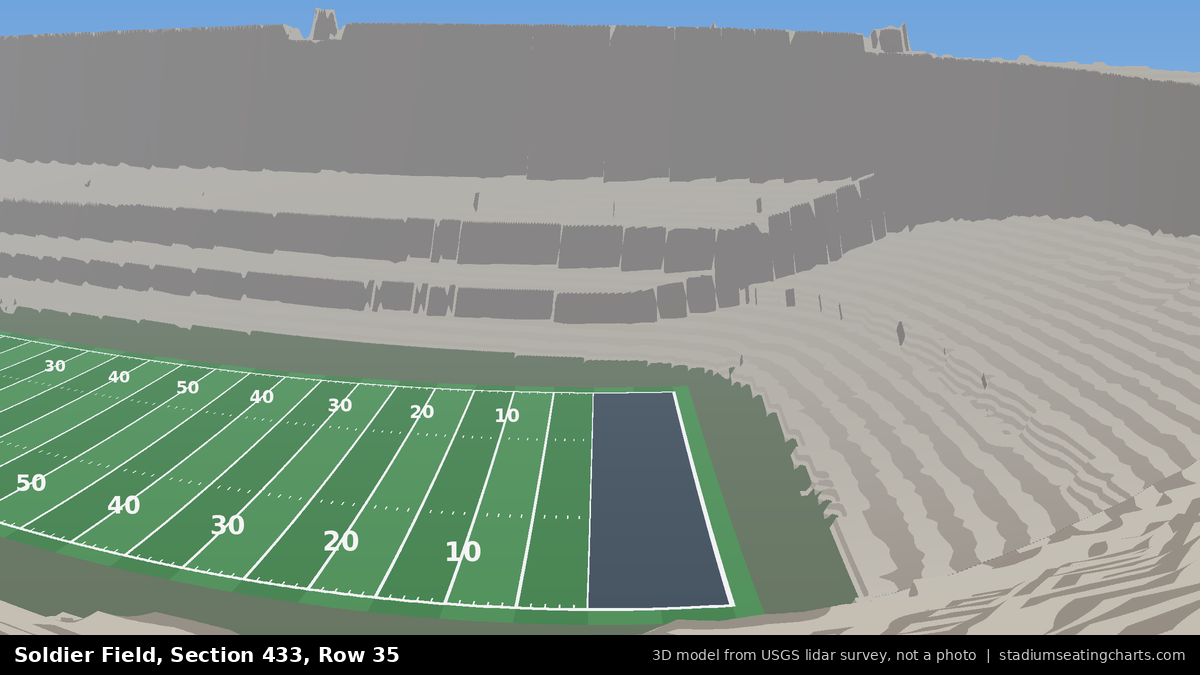 View from Soldier Field Section 433, Row 35, looking toward the field