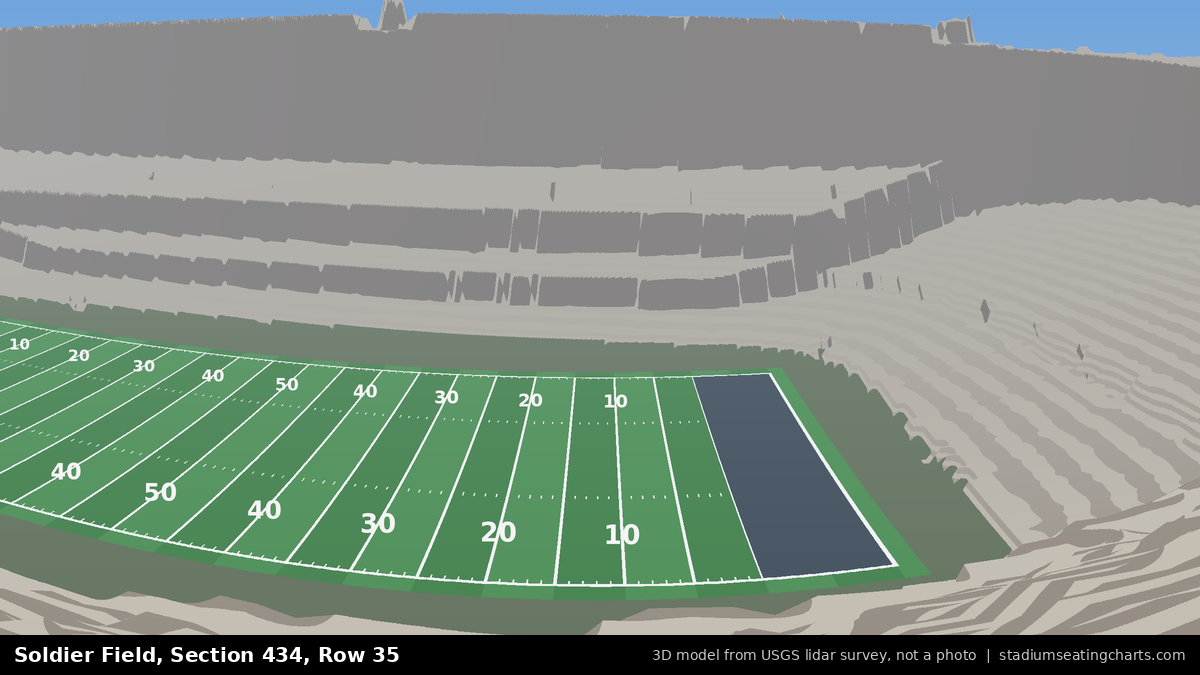 View from Soldier Field Section 434, Row 35, looking toward the field
