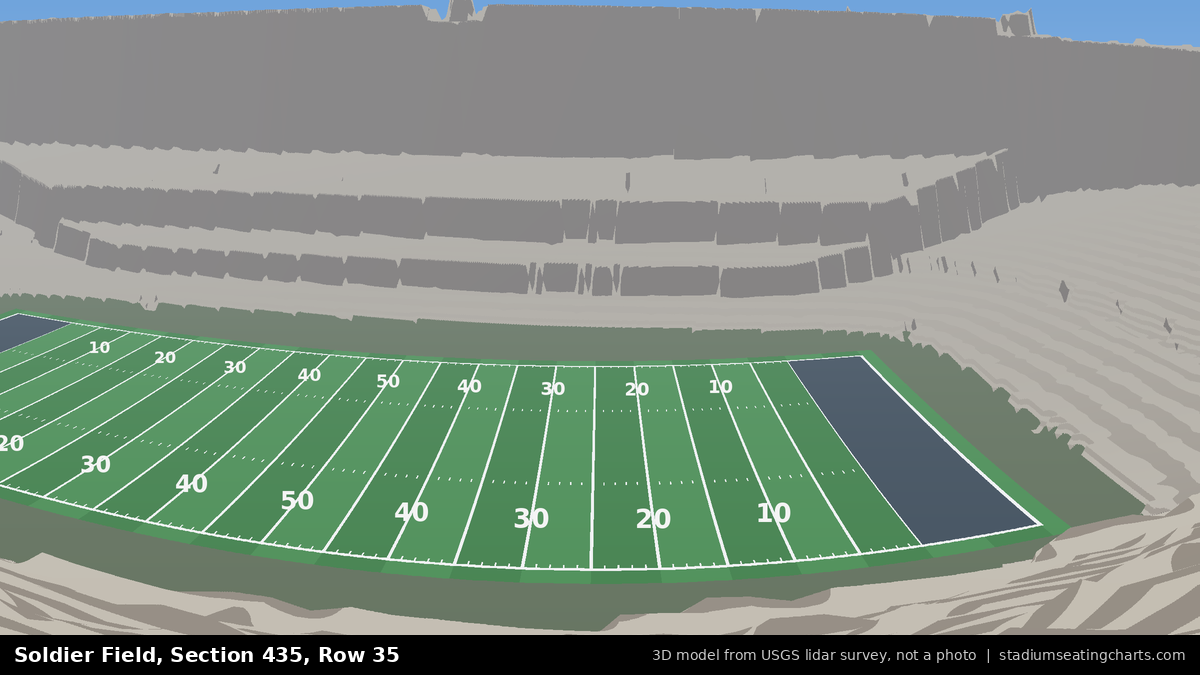 View from Soldier Field Section 435, Row 35, looking toward the field