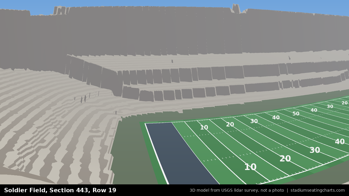 View from Soldier Field Section 443, Row 19, looking toward the field