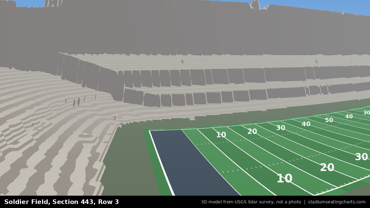 View from Soldier Field Section 443, Row 3, looking toward the field