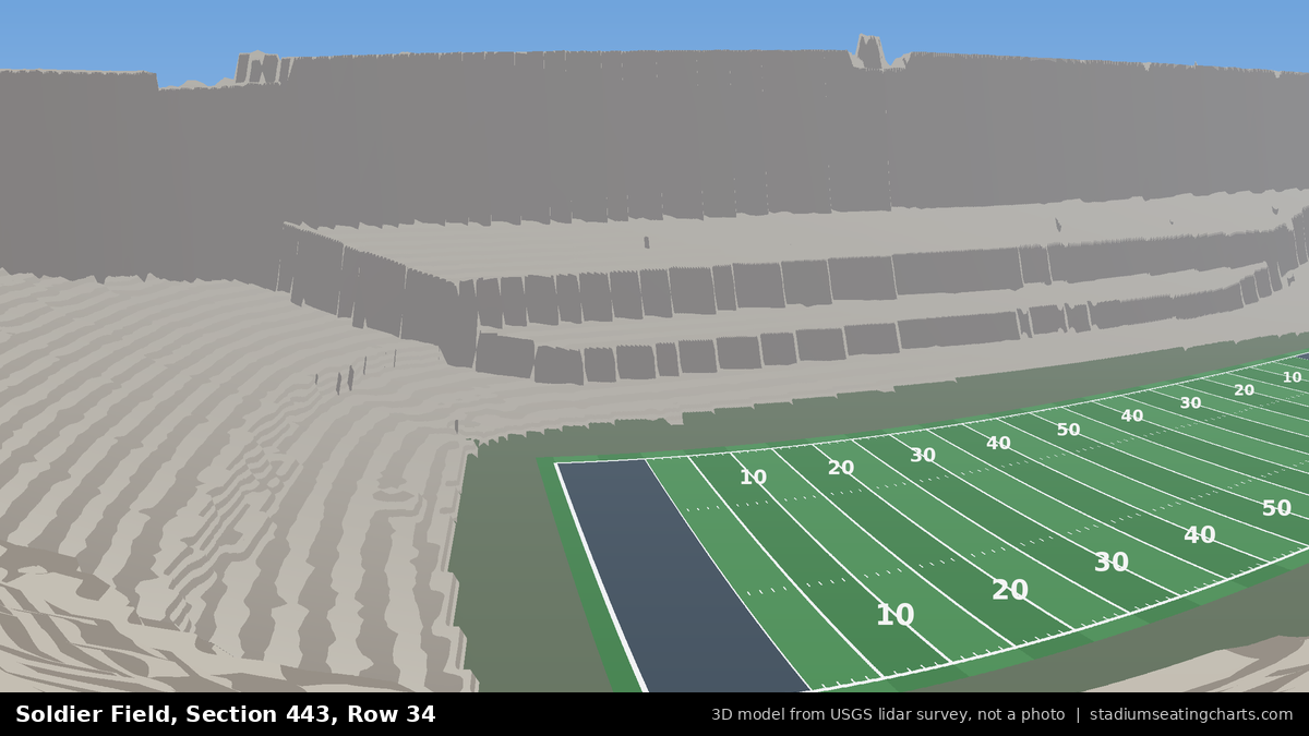 View from Soldier Field Section 443, Row 34, looking toward the field