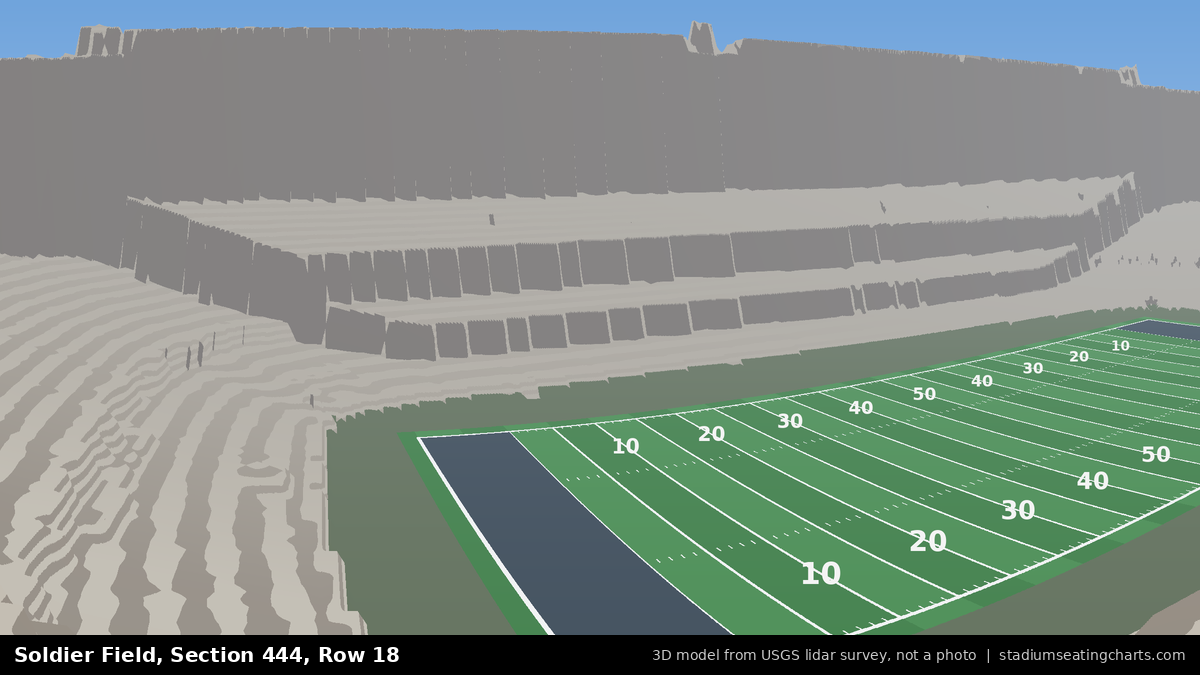 View from Soldier Field Section 444, Row 18, looking toward the field
