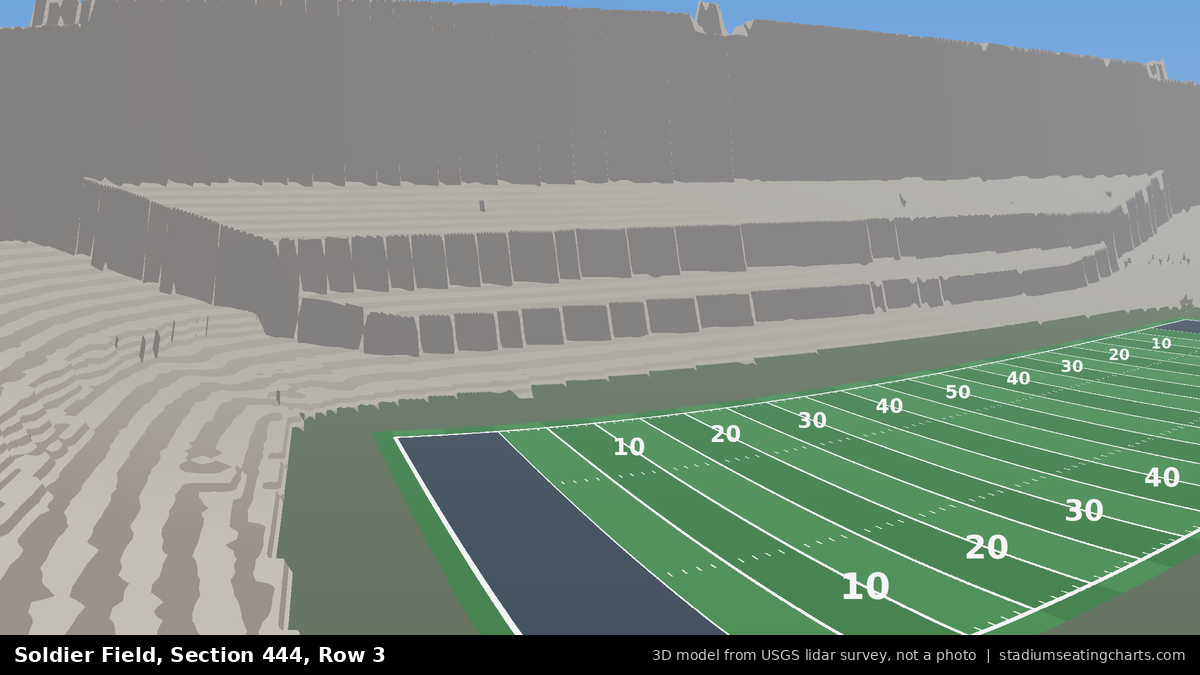 View from Soldier Field Section 444, Row 3, looking toward the field