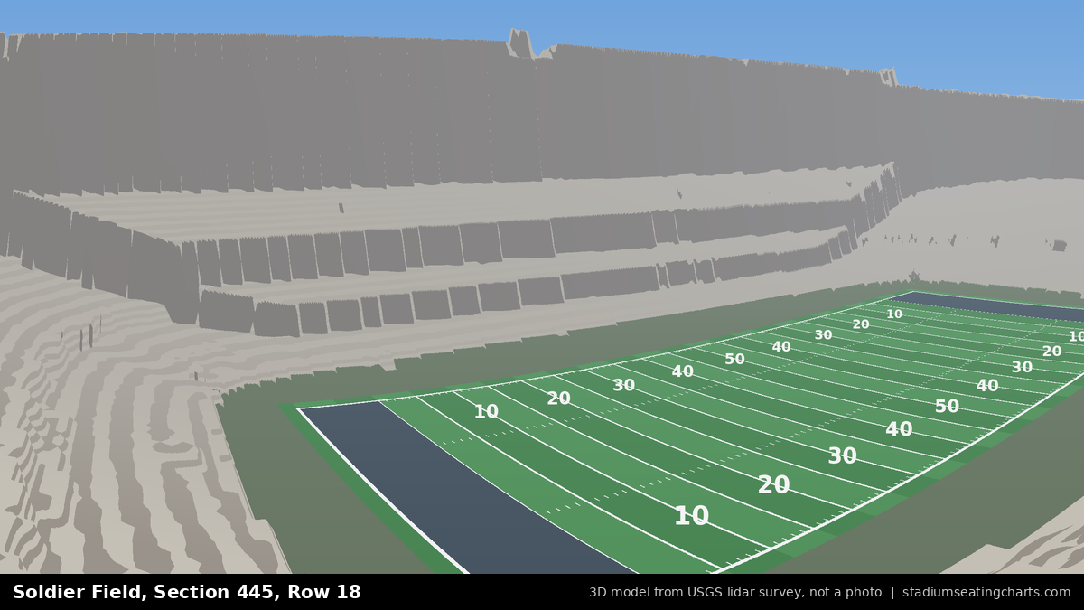 View from Soldier Field Section 445, Row 18, looking toward the field