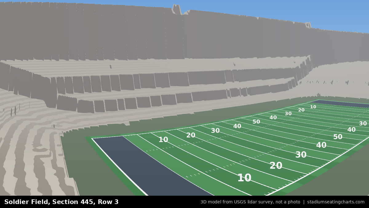 View from Soldier Field Section 445, Row 3, looking toward the field