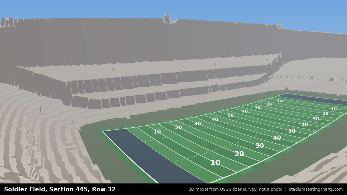 View from Soldier Field Section 445, Row 32, looking toward the field